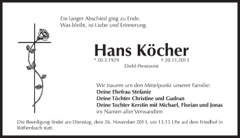 Traueranzeige von Hans Koecher von Pegnitz-Zeitung